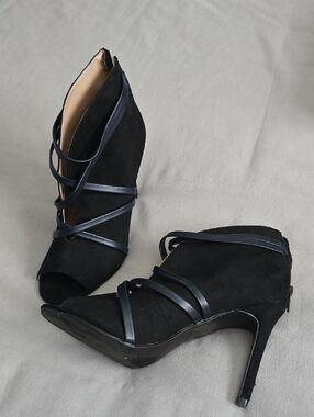 Black Suede Lace-Up Peep Toe High Heels